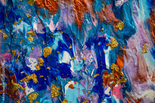 a handmade abstract painting full of movement, texture, and vibrant paint carefully applied to canvas