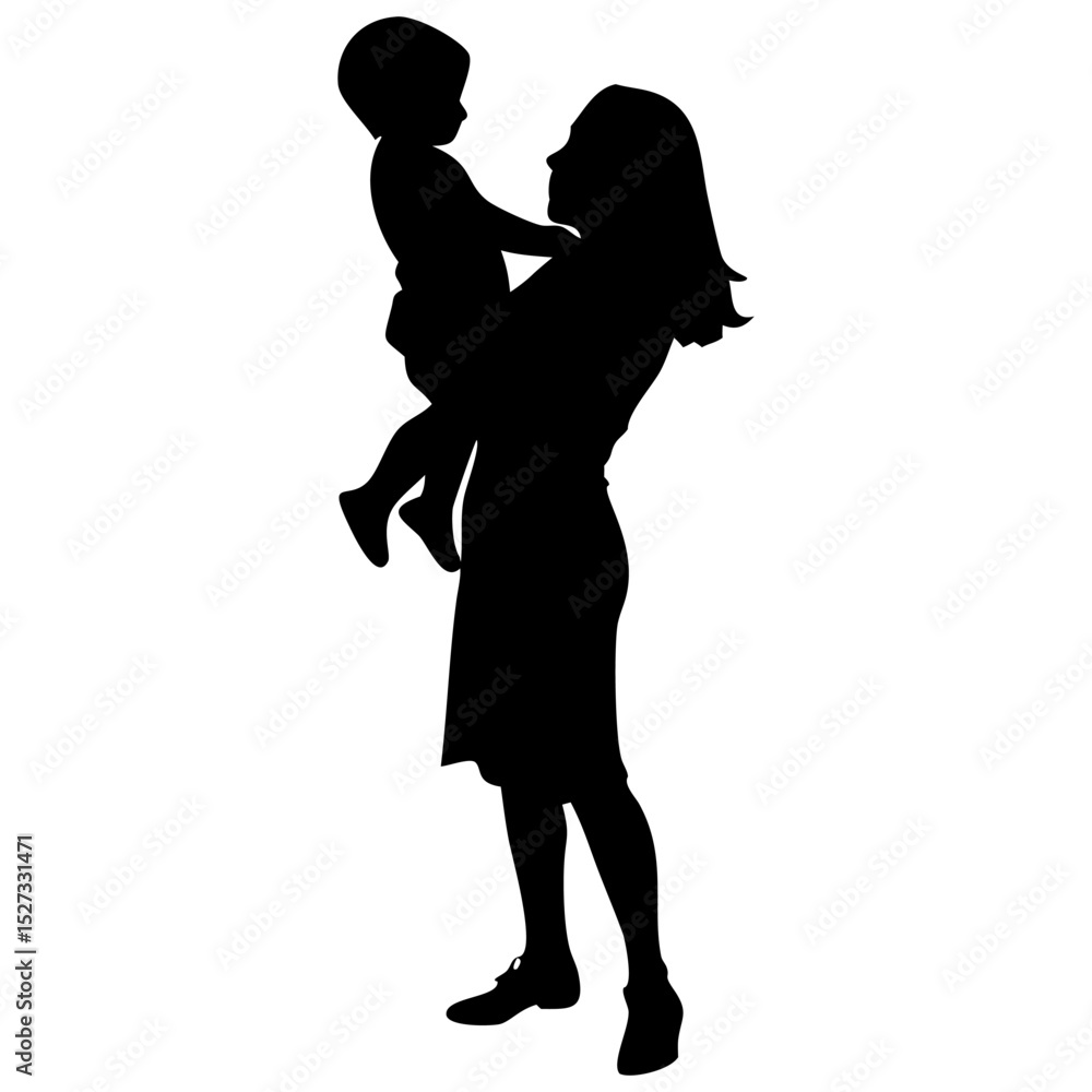 Set of mother hugging his daughter full black silhouette vector illustration design Set of mother hugging his daughter full black silhouette vector illustration design