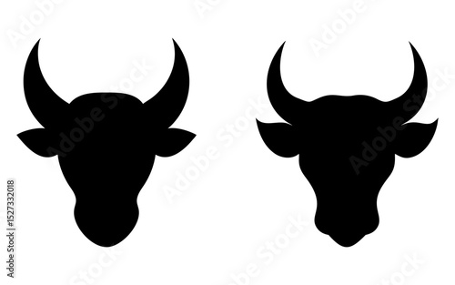 Set of cow head full black silhouette vector illustration design