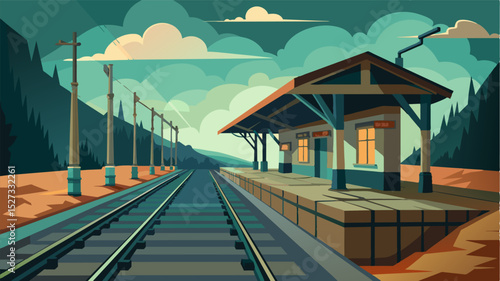 A desolate train station its tracks overgrown with weeds and its platform empty a stark contrast to the bustling hub it used to be when grain was still flowing freely.. Vector illustration