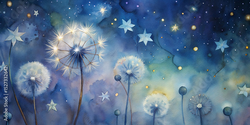 dandelion seeds and glowing stars midnight palette