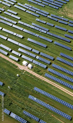 Aerial View of Solar Panels Farm for Renewable Energy