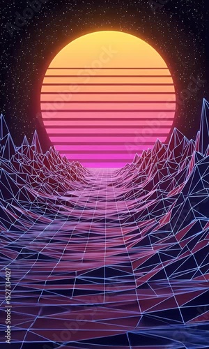 Synthwave Retro Sunset Landscape
