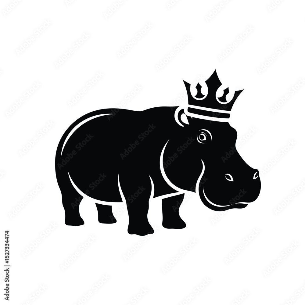Fototapeta premium King hippopotamus silhouette crown icon design