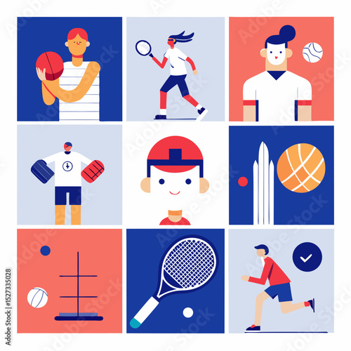Colorful Illustration of Diverse Sports Icons and Athletes
