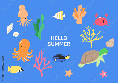 Vector illustration of sea creatures.