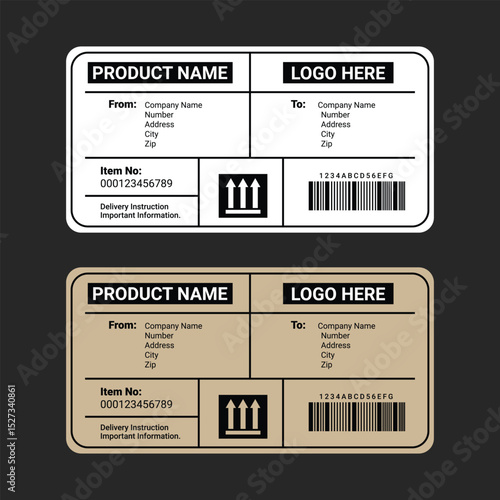 Editable Shipping Label with Barcode and Delivery Address - Printable Vector Design