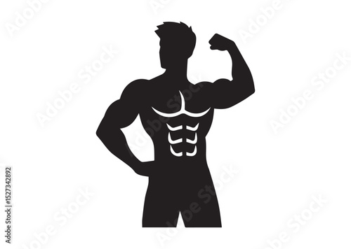A man with a muscular build is standing Silhouette Vector