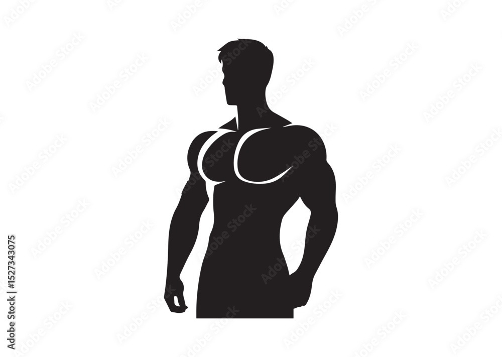 A man with a muscular build is standing Silhouette Vector A man with a muscular build is standing Silhouette Vector
