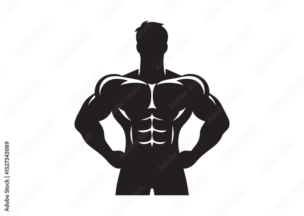 Fototapeta premium A man with a muscular build is standing Silhouette Vector