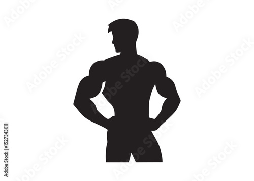 A man with a muscular build is standing Silhouette Vector