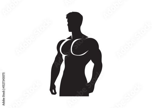 A man with a muscular build is standing Silhouette Vector