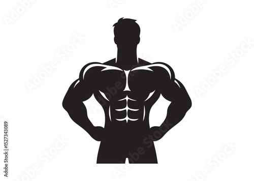 A man with a muscular build is standing Silhouette Vector