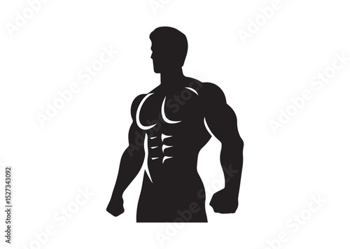 A man with a muscular build is standing Silhouette Vector