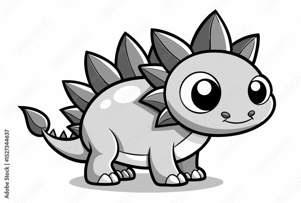 Fototapeta premium Adorable grayscale pixel art baby dinosaur cartoon illustration