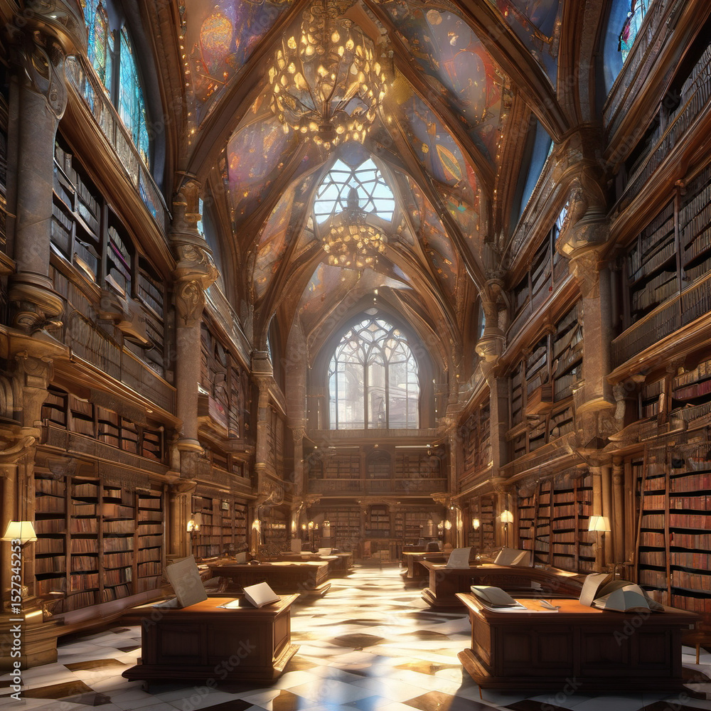 Interior Visualization of the Grand Empyrean Library: A Wide Shot Perspective Interior Visualization of the Grand Empyrean Library: A Wide Shot Perspective