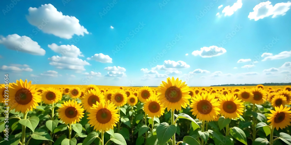 Fototapeta premium sunflower field with blue sky