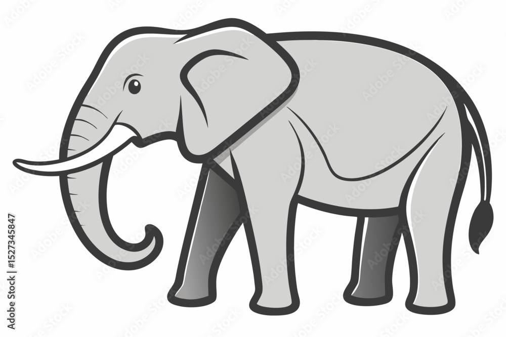 Fototapeta premium Simple grayscale illustration of an African elephant profile