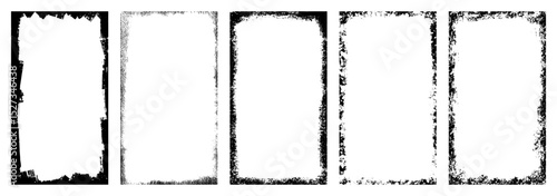 Grunge Frame 16:9 Vertical Vector Set - Distressed Textured Borders for Photos, Art, and Vintage Design Overlays