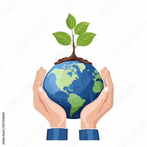 two pairs of hands holding the earth on the earth grows a tree shoot, Save The Earth, Save Our Earth Ilustration