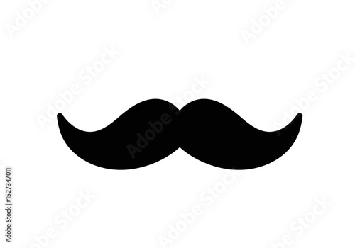 A black handlebar moustache with curling ends stands out on a white background