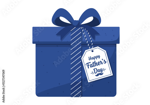 A blue gift box tied with a ribbon and a Happy Fathers Day tag is displayed against a white background