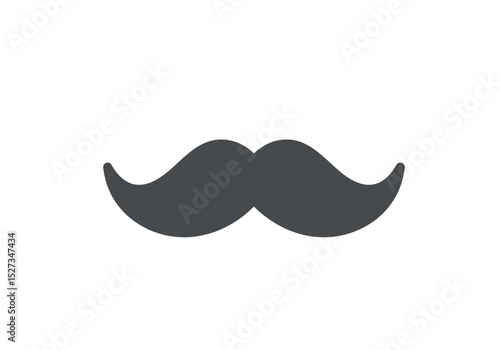 A gray mustache symmetrical and cartoonish centered on a white background