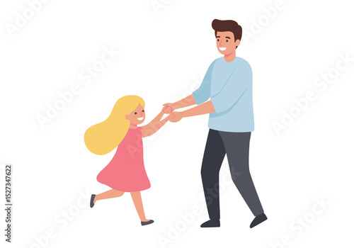 A man dances with a little girl both smiling