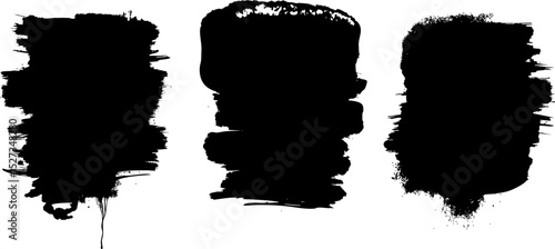 Three thick black horizontal lines painted carelessly by paint roller and thick black acrylic paint, seamless abstract pattern on white paper background