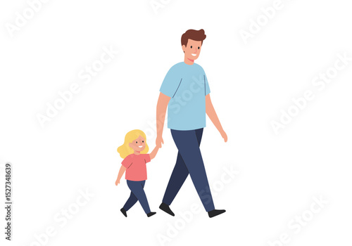 Vector Father and daughter walk hand in hand