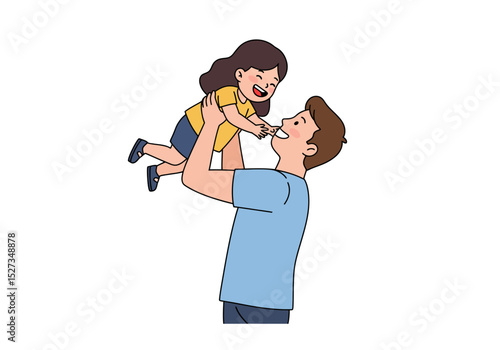 Vector Father holding up a happy girl
