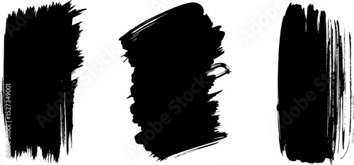 Three thick black horizontal lines painted carelessly by paint roller and thick black acrylic paint, seamless abstract pattern on white paper background