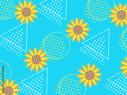 水色とひまわりのポップな明るい背景デザイン