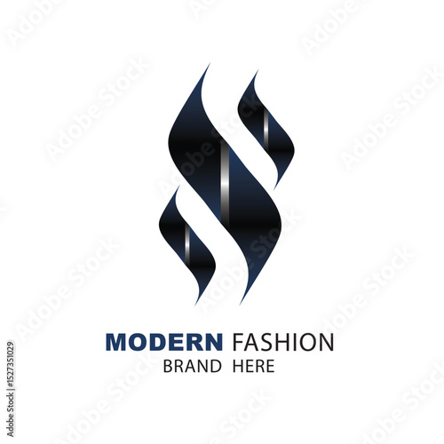 Sleek and modern logo for a fashion brand, featuring intertwined abstract shapes in black and silver, conveying luxury and style.