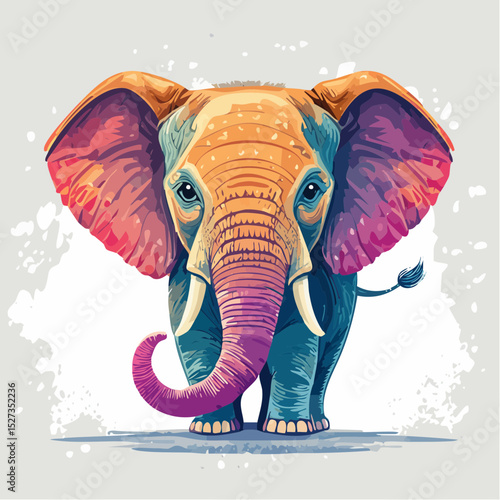 A cheerful, brightly colored elephant with huge ears and a goofy smile—fun and playful, made for standout t-shirt designs.