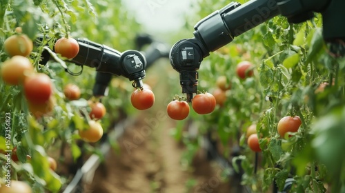 machine vision system detecting ripe crops and directing robotic harvesters, optimizing harvest timing for maximum freshness.