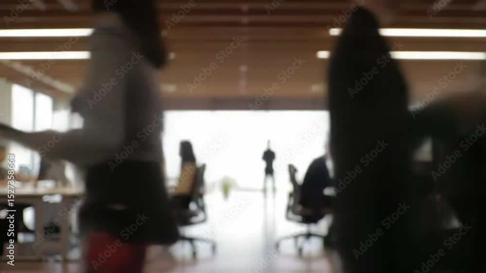 Modern Open Space Office Interior with Blurred Business People Modern Open Space Office Interior with Blurred Business People