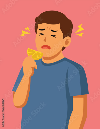 man eat sour lemon illustration