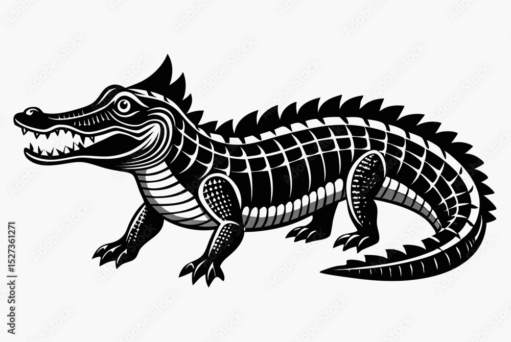 Fototapeta premium Stylized Alligator Skeleton Illustration Black and White Design