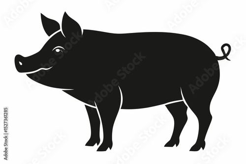 Simple Black Silhouette of a Happy Farm Pig