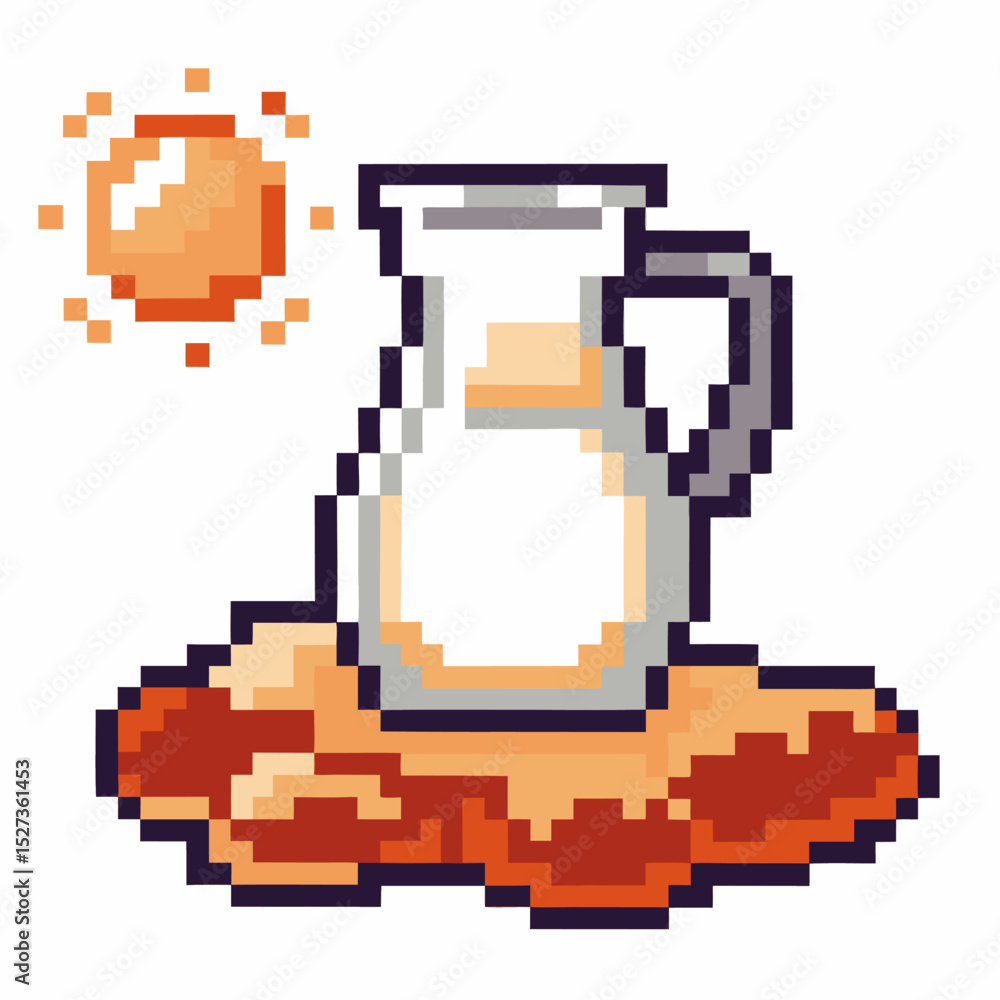 Obraz premium Pixel art milk jug under the sun bright, simple design with retro video game