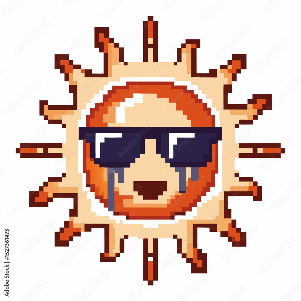 Obraz premium Pixel art sun wearing sunglasses with cool expression and stylized rays