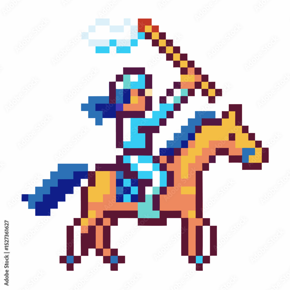 pixel art knight on horseback with lance raised, medieval fantasy adventure in retro pixel art knight on horseback with lance raised, medieval fantasy adventure in retro
