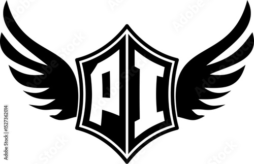 PI logo emblem with winged and shield template