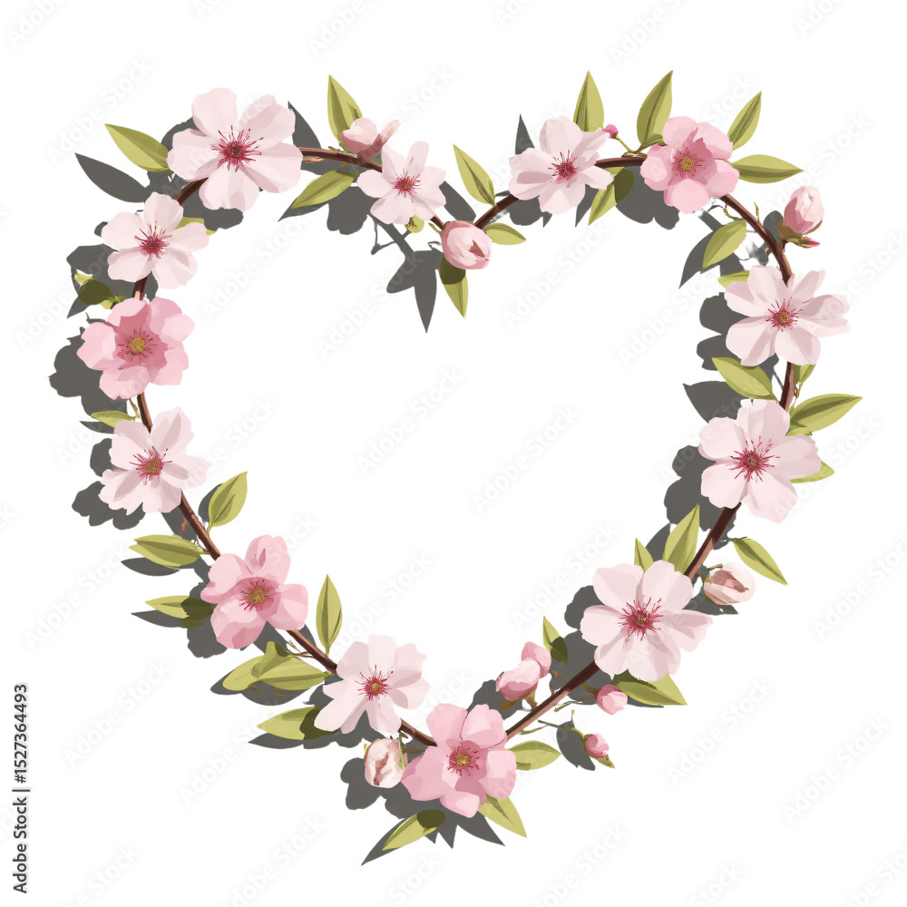 Obraz premium A floral frame of cherry blossoms and green leaves with an empty center, delicate and artistic. Artistic, elegant, and intricate.
