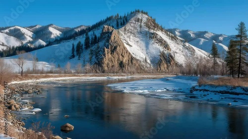 Wallpaper Mural Frozen Lake with Snowy Mountains in Winter Landscape. Winter Christmas Cool Background Video. Torontodigital.ca
