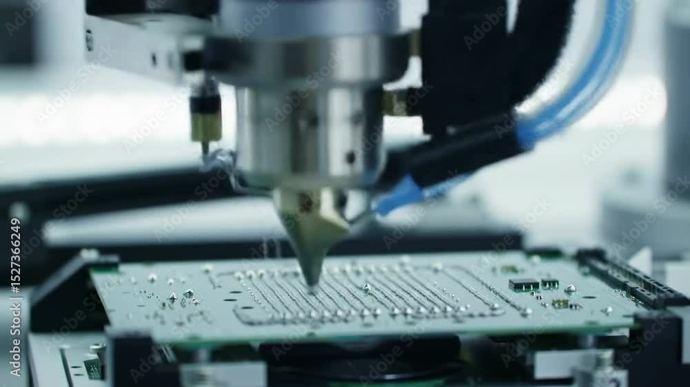 High-tech machinery applying solder on a printed circuit board High-tech machinery applying solder on a printed circuit board