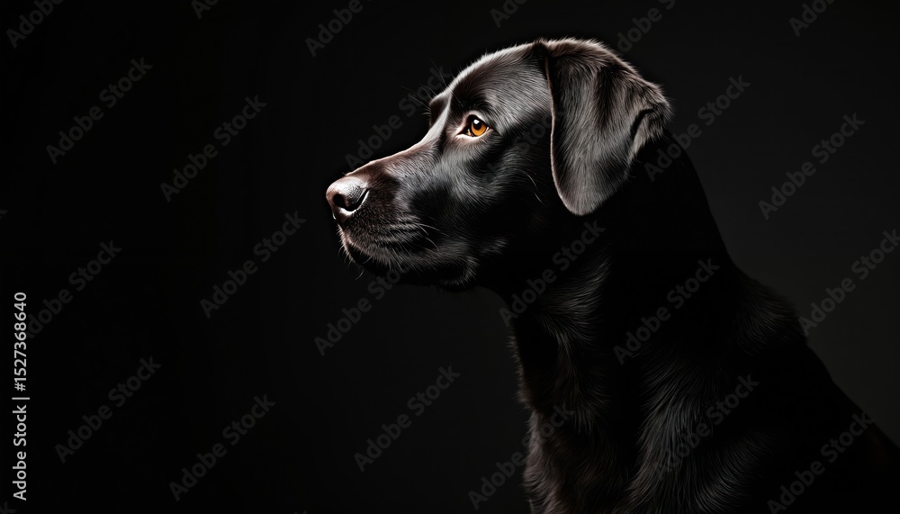 custom made wallpaper toronto digitalStriking black Labrador stands against dark backdrop. Pet dog profile, focused expression. Studio portrait, pet photo shoot, elegant, fine art, minimalist. Canine animal, studio lighting, close-up