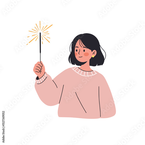 Teen holding sparkler at night with a joyful expression  