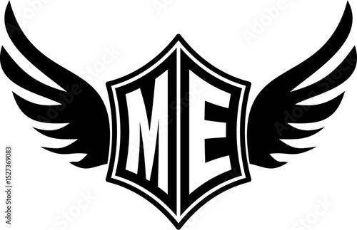 ME logo emblem with winged and shield template